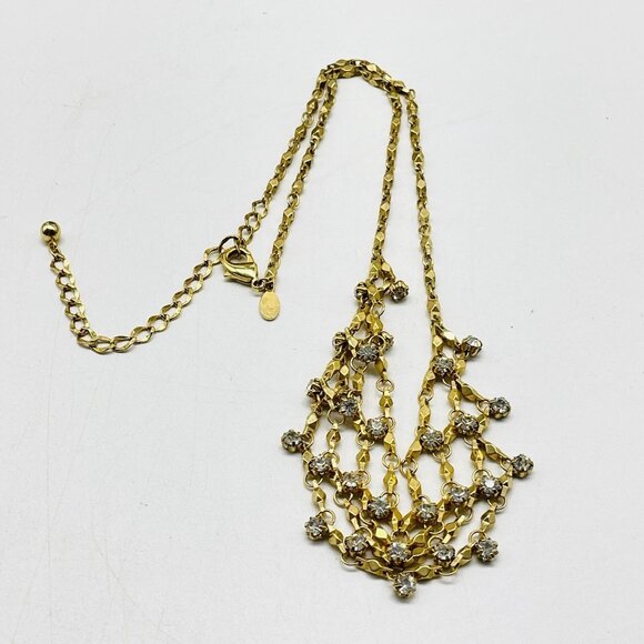 Premier Designs Signed Necklace Gold Tone Crystal Layered Bib - Picture 2 of 9